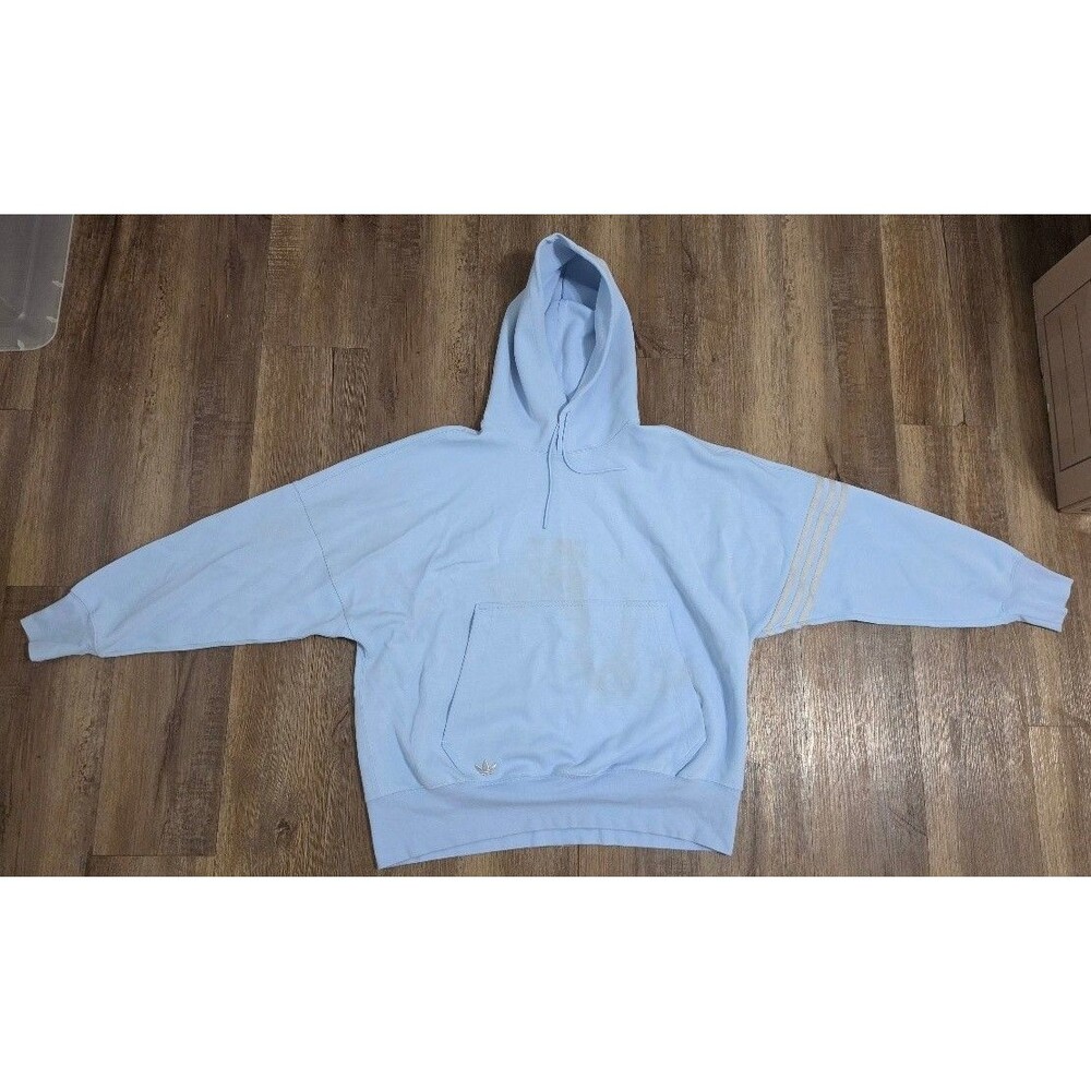 adidas Men's L Hoodie Pullover Sweatshirt Adicolor Light Blue Trefoil (Staining)